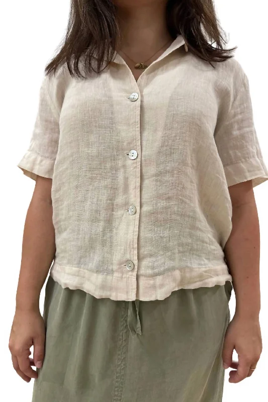 Short Sleeve Bowling Shirt In Oatmeal