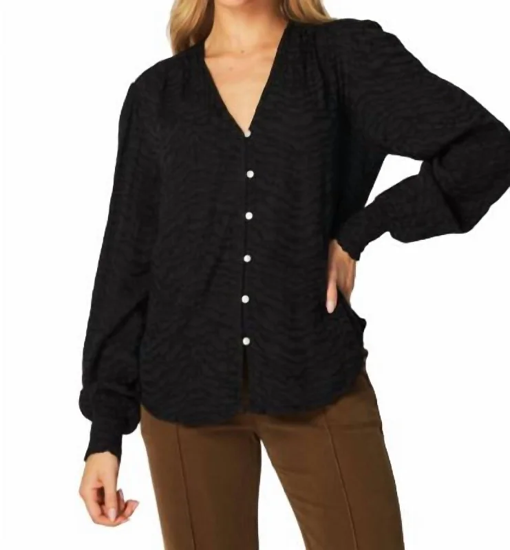 Smocked Cuff Button Down In Black