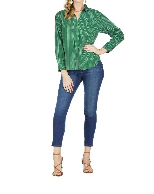 Stripe Blouse In Hunter Green