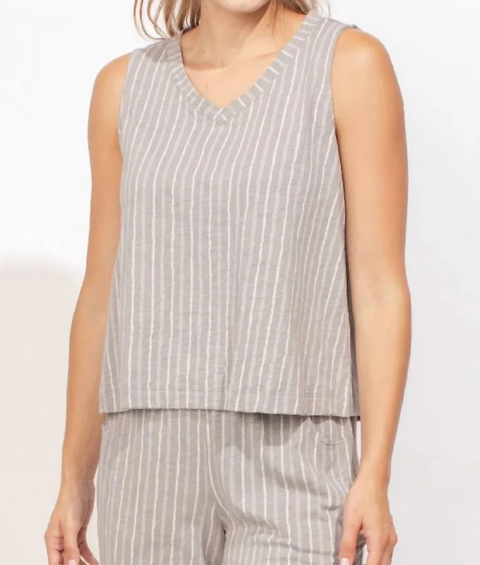 Striped V-Neck Tank In Fog