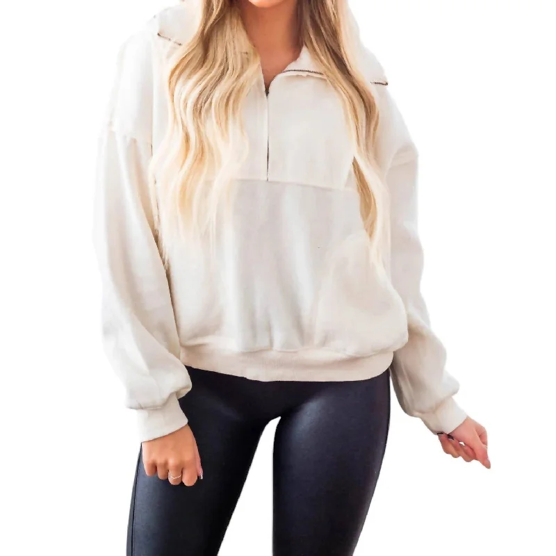 Take Forever Half Zip Pullover In Cream