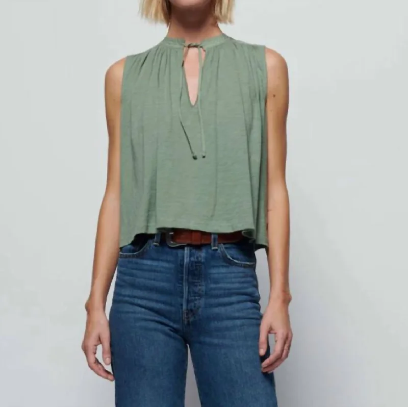 Via Tie Front Flowy Tank Top In Sea Spray