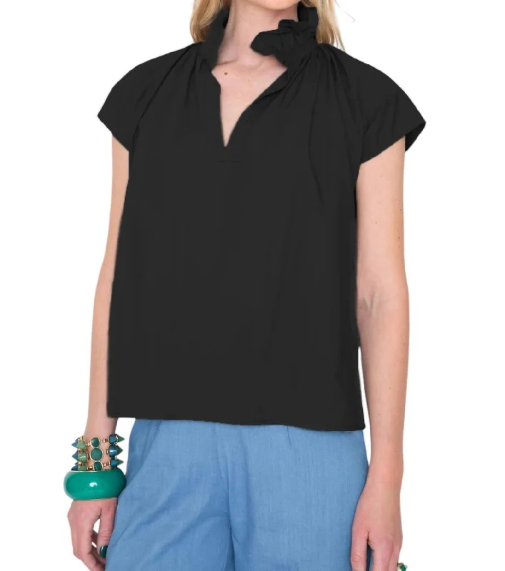 Vicki Short Sleeve Top In Black Poplin