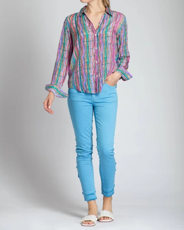 Waves And Stripes Buttondown Blouse In Multi