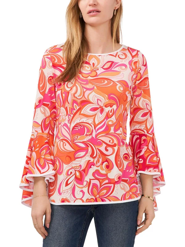 Womens Bell Sleeve Printed Blouse