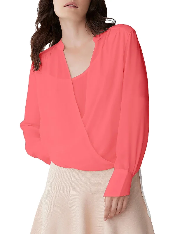 Womens Hi-Low Surplice Blouse