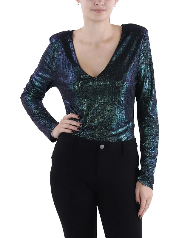 Womens Metallic V-Neck Bodysuit