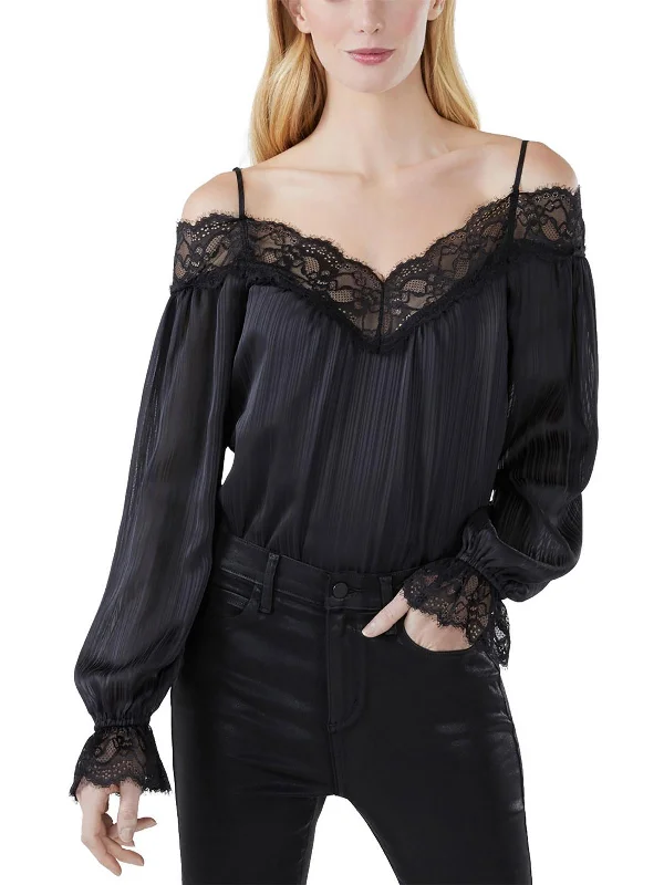 Womens Off The Shoulder Lace Trim Bodysuit