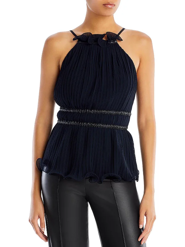 Womens Pleated Ruffled Halter Top