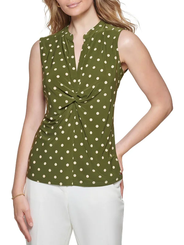 Womens Polka Dot Gathered Shell