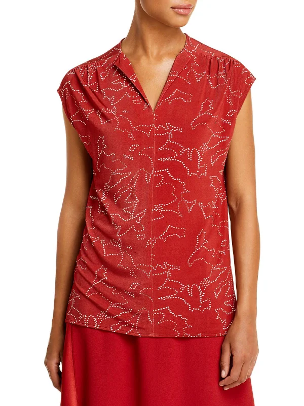 Womens Printed V Neck Blouse