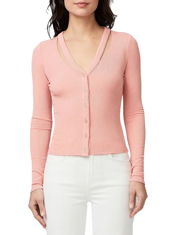 Womens Ribbed Cardigan Pullover Top