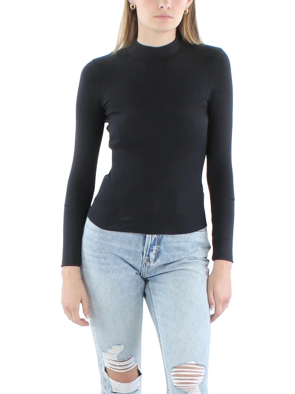 Womens Ribbed Mock Neck Pullover Top