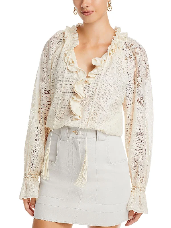 Womens Ruffled Lace Peasant Top