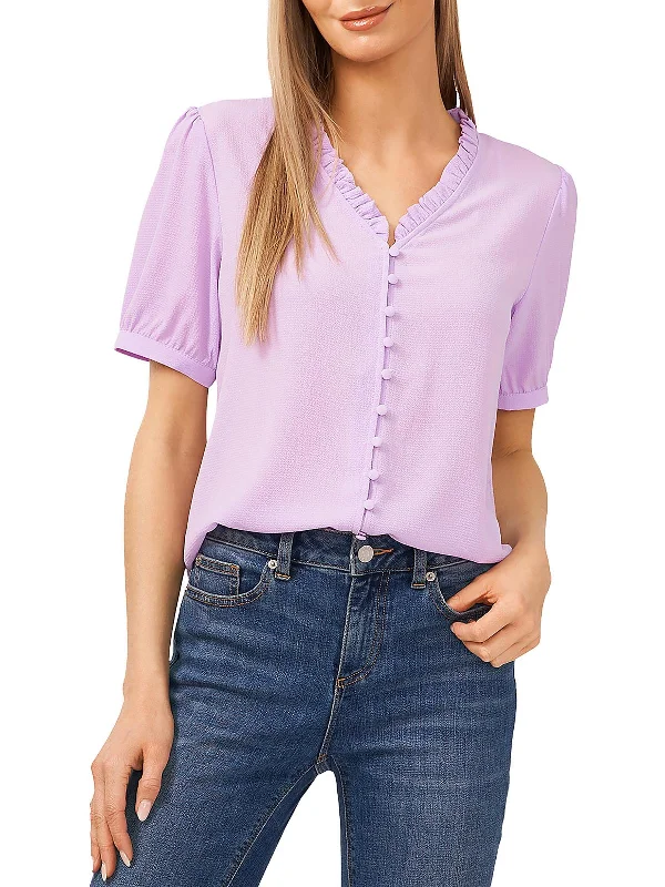 Womens Solid Button-Down Button-Down Top