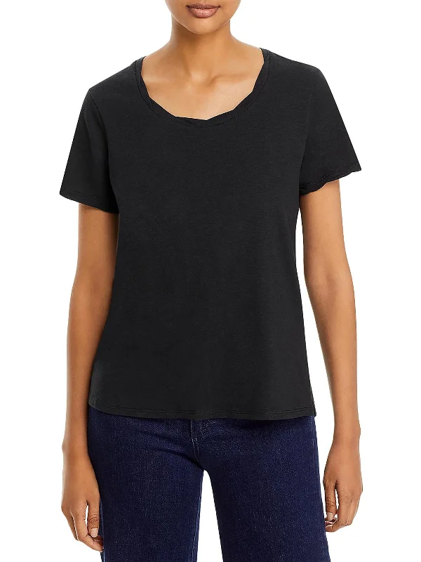 Womens Split Hem Scoop Neck Pullover Top