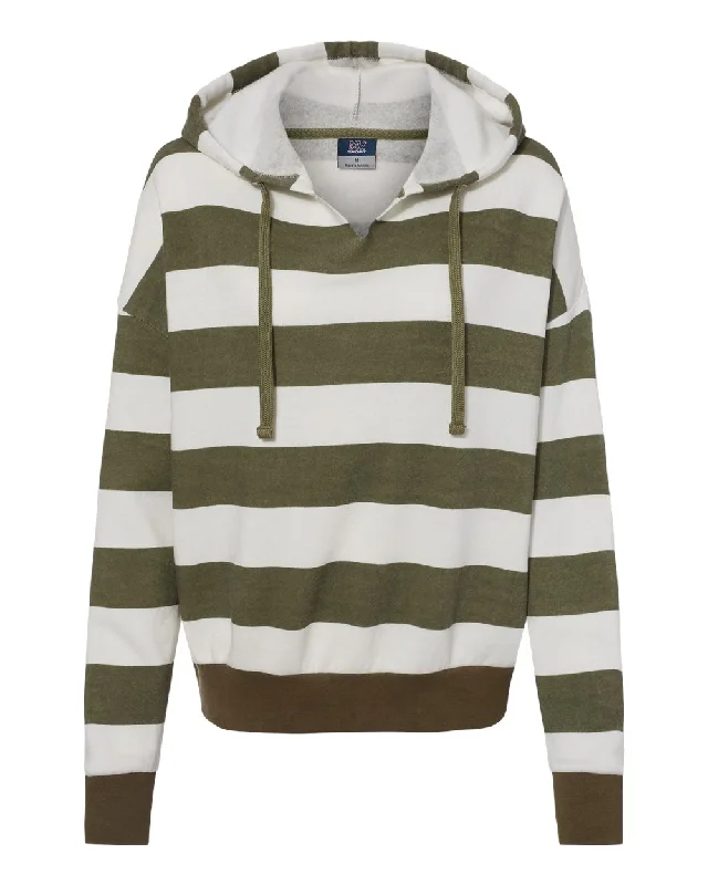 Women's Striped Fleece Boxy Hooded Sweatshirt