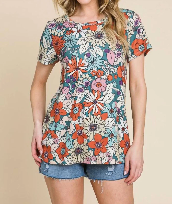 Wonderland Floral Top In Multi