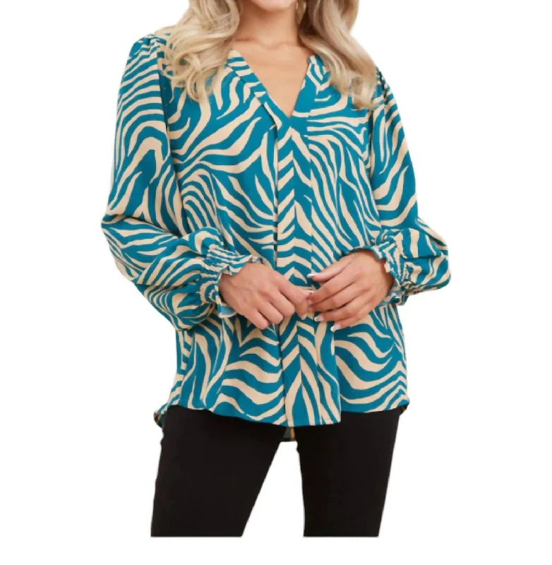 Zebra Top In Teal