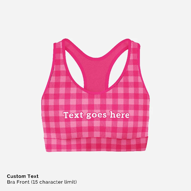 Sweet Pink Plaid - Classic Sports Bra (Custom Text)